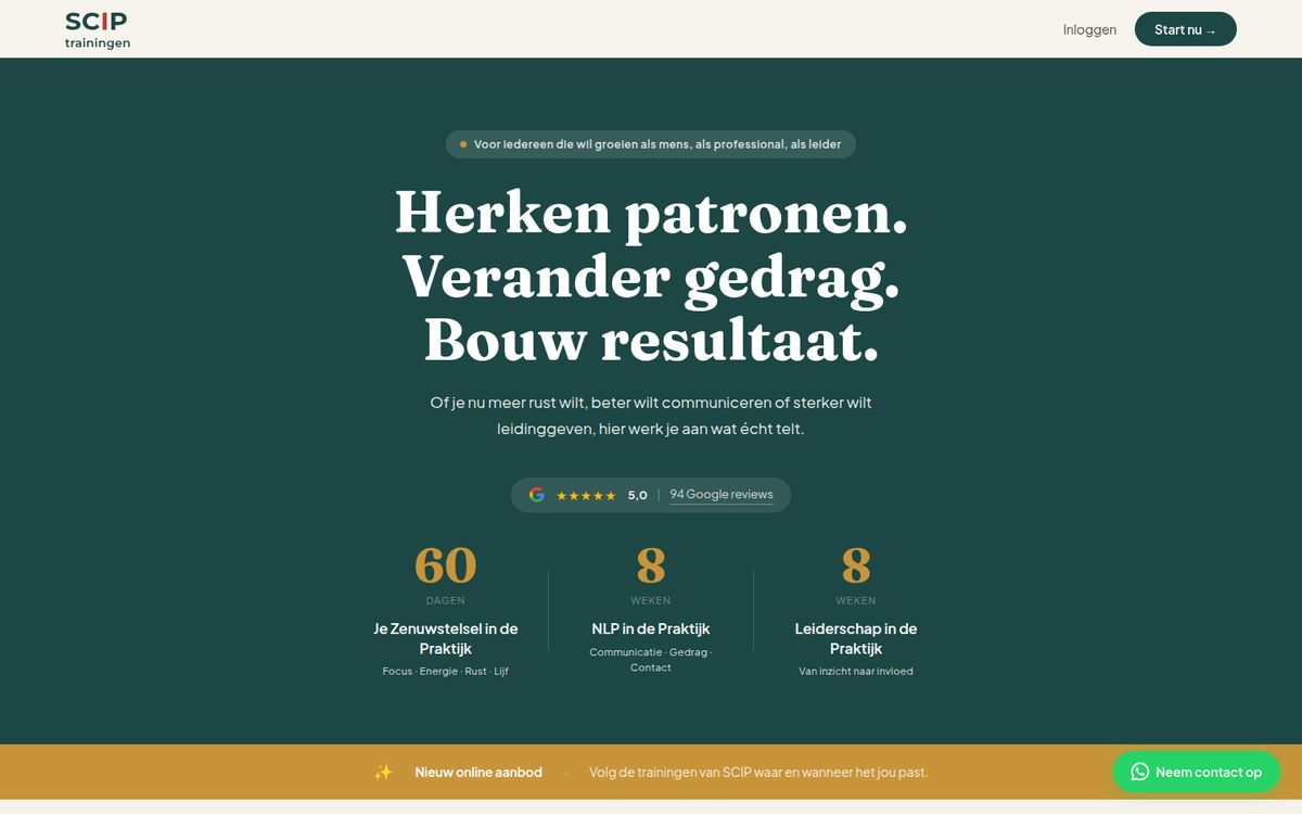 Screenshot van SCIP Trainingen